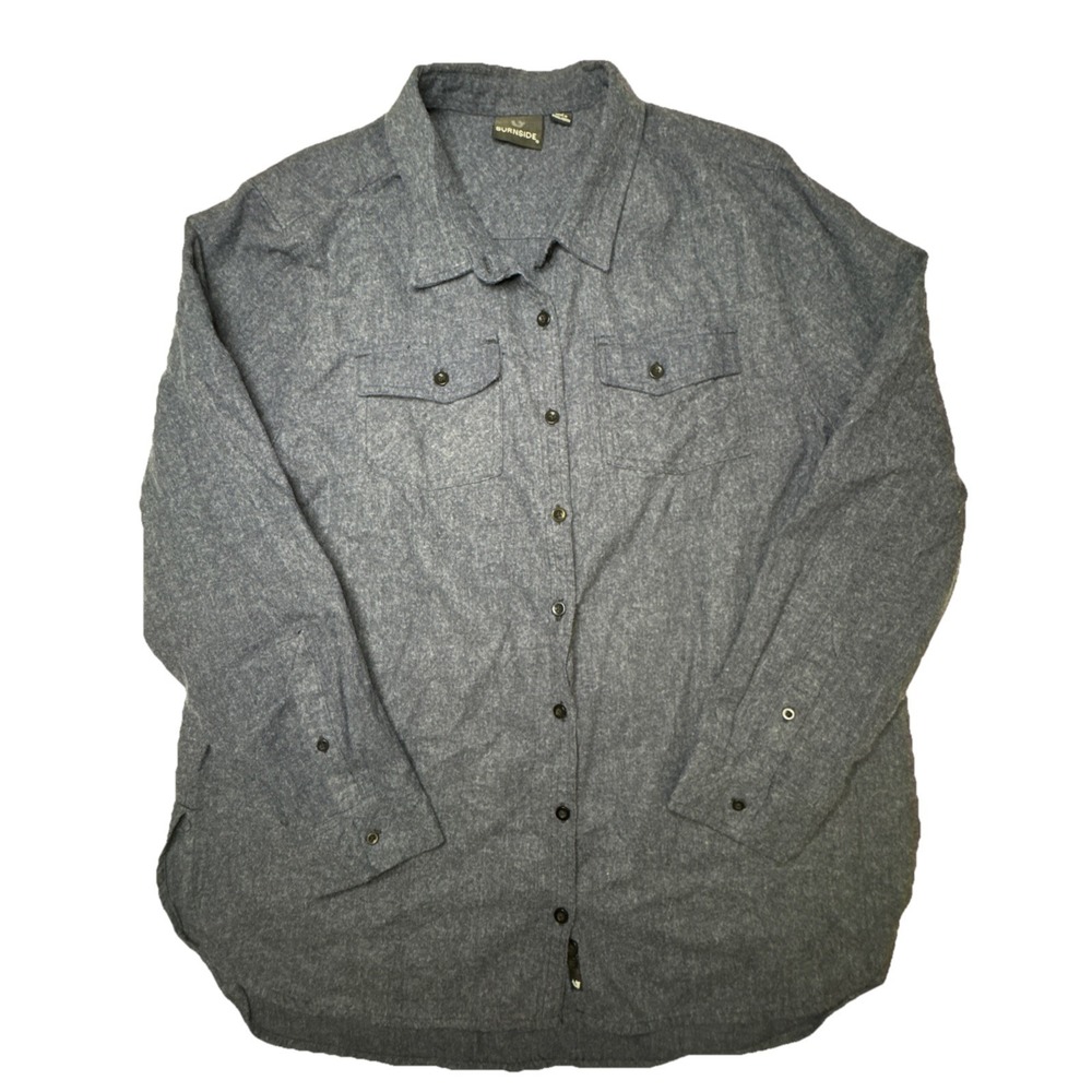 Burnside Button Up Shirt Long Sleeve Dual Pocket XL Heather Blue Grey